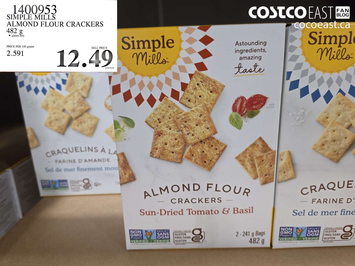 1400953 SIMPLE MILLS ALMOND FLOUR CRACKERS 482 G $12.49