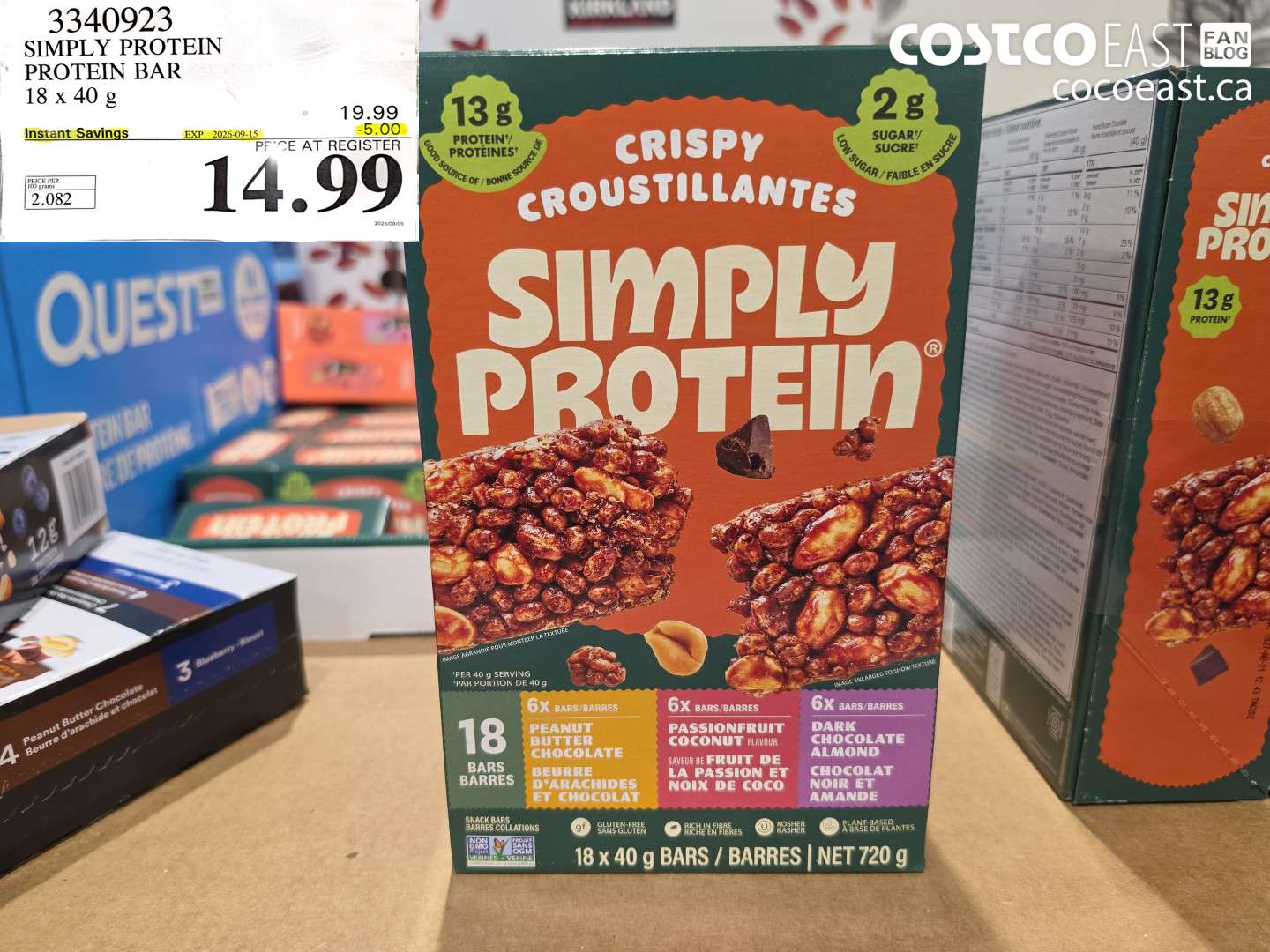 3340923 SIMPLY PROTEIN PROTEIN BAR 18 X 40 G ($5.00 INSTANT SAVINGS EXPIRES ON 2026-09-15) $14.99
