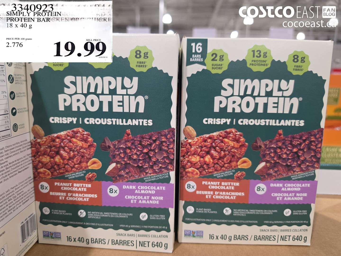 3340923 SIMPLY PROTEIN PROTEIN BAR 18 X 40 G $19.99