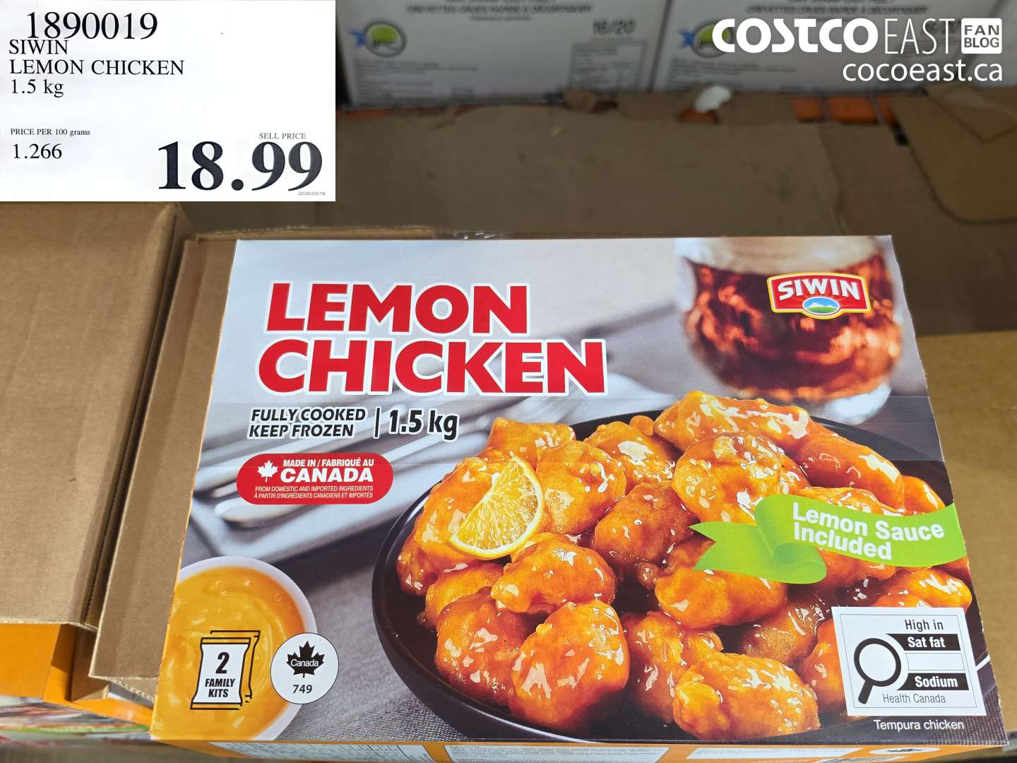 1890019 SIWIN LEMON CHICKEN 1.5 KG $18.99