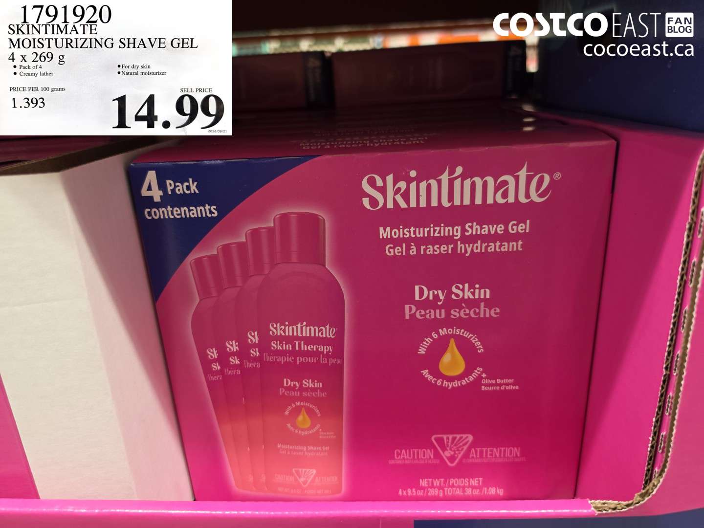 1791920 SKINTIMATE MOISTURIZING SHAVE GEL 4 X 269 G $14.99