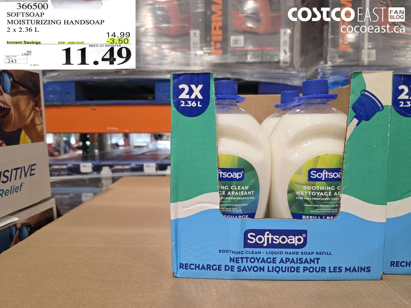 366500 SOFTSOAP MOISTURIZING HANDSOAP 2 X 2.36 L ($3.50 INSTANT SAVINGS EXPIRES ON 2026-10-25) $11.49