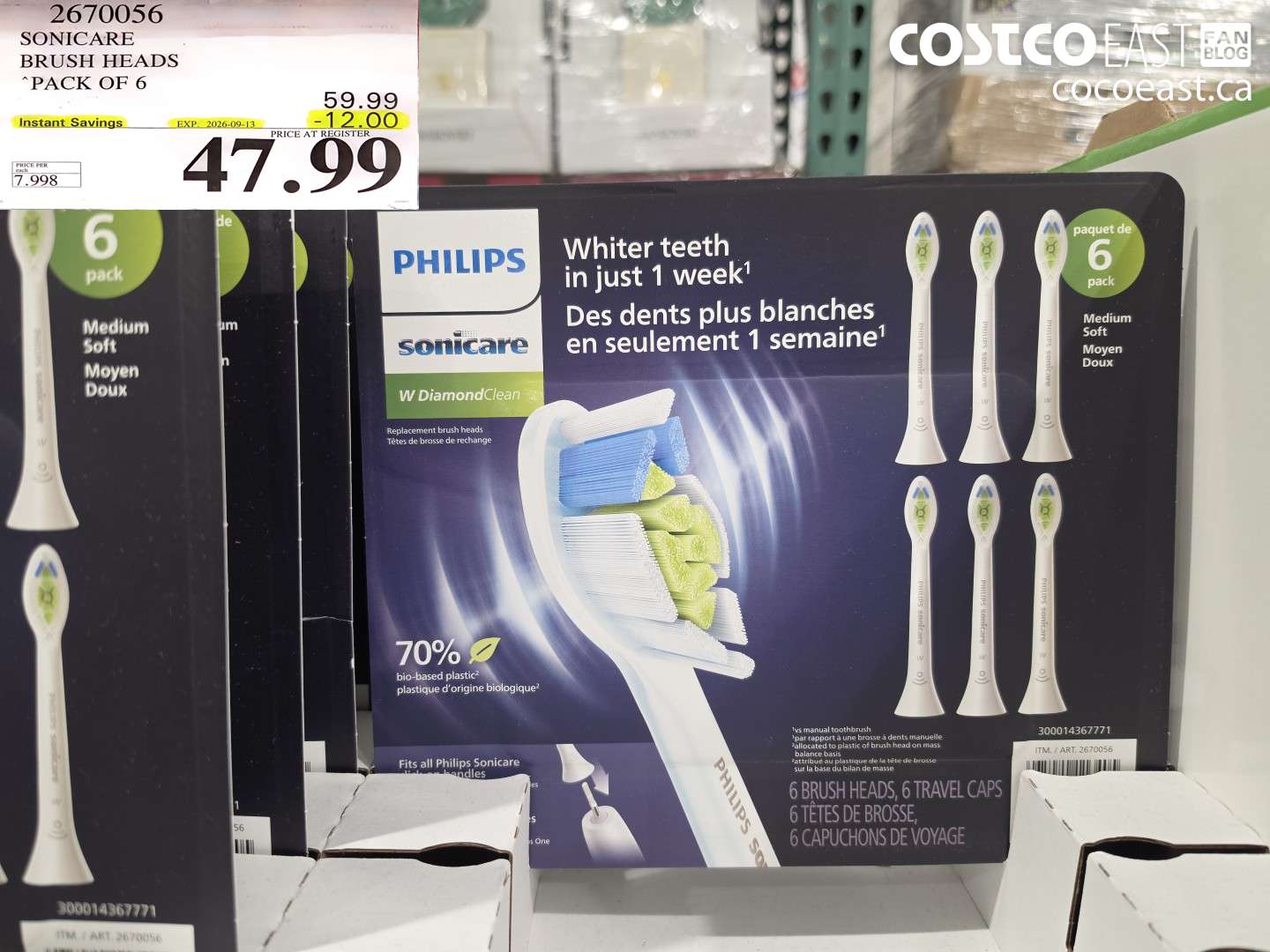 2670056 SONICARE BRUSH HEADS PACK OF 6 ($12.00 INSTANT SAVINGS EXPIRES ON 2026-09-13) $47.99