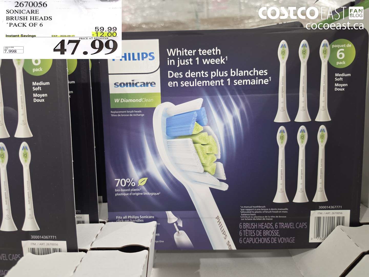 2670056 SONICARE BRUSH HEADS PACK OF 6 ($12.00 INSTANT SAVINGS EXPIRES ON 2026-09-13) $47.99
