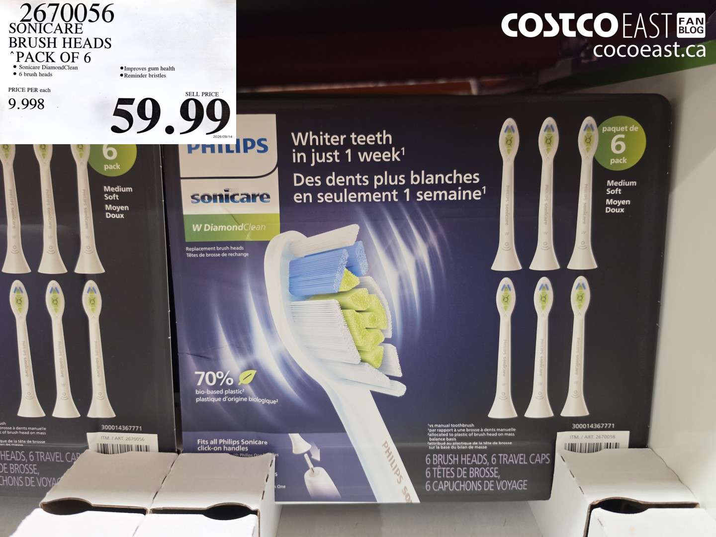 2670056 SONICARE BRUSH HEADS PACK OF 6 $59.99