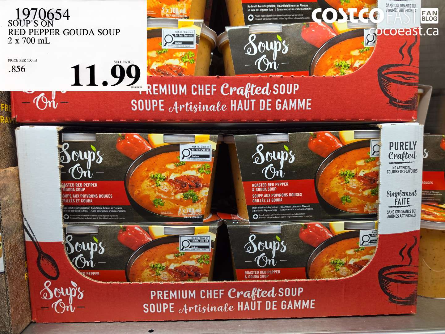 1970654 SOUP'S ON RED PEPPER GOUDA SOUP 2 X 700 ML $11.99