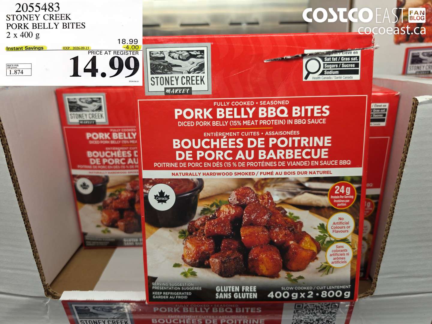 2055483 STONEY CREEK PORK BELLY BITES 2 X 400 G ($4.00 INSTANT SAVINGS EXPIRES ON 2026-09-13) $14.99