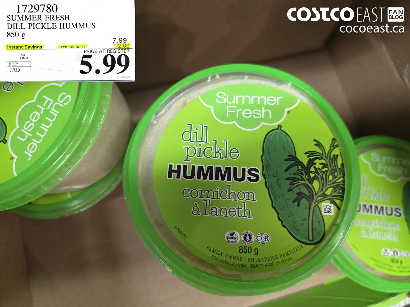 1729780 SUMMER FRESH DILL PICKLE HUMMUS 850 G ($2.00 INSTANT SAVINGS EXPIRES ON 2026-09-23) $5.99