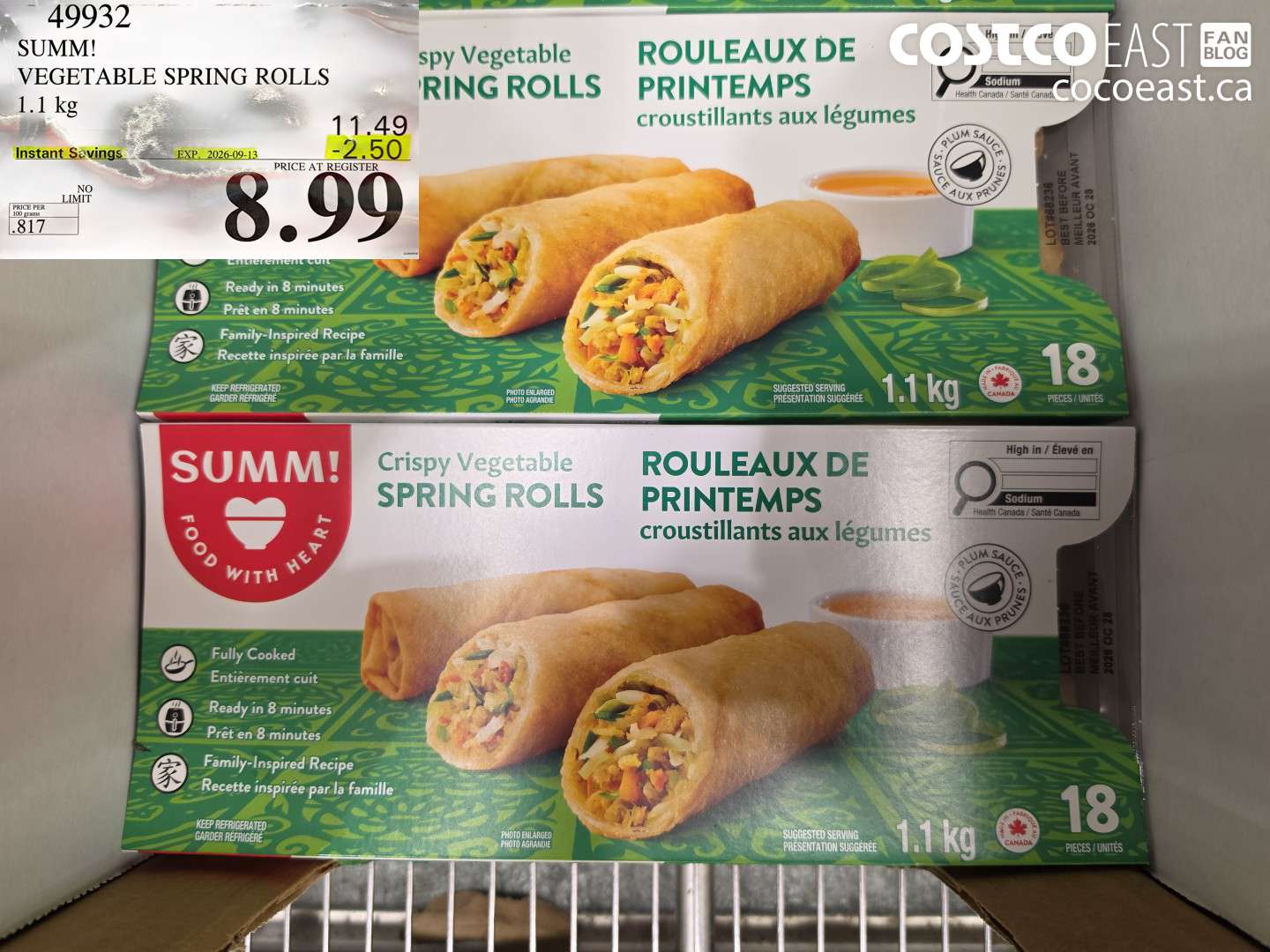 49932 SUMM! VEGETABLE SPRING ROLLS 1.1 KG ($2.50 INSTANT SAVINGS EXPIRES ON 2026-09-13) $8.99