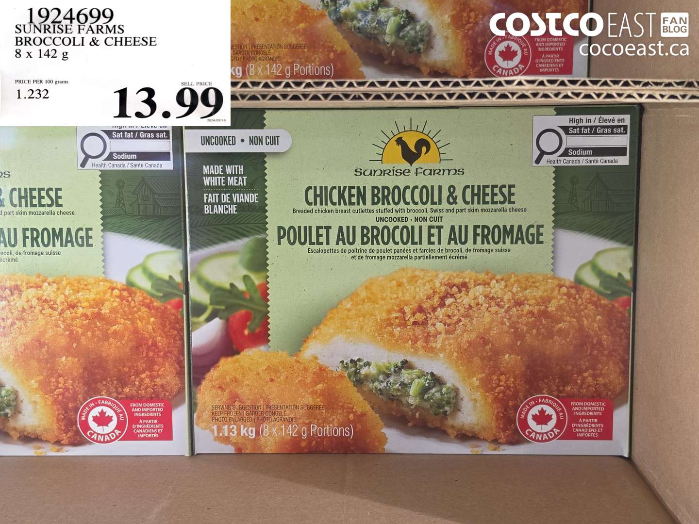1924699 SUNRISE FARMS BROCCOLI & CHEESE 8 X 142 G $13.99