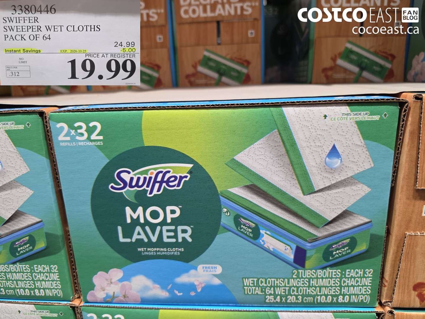 3380446 SWIFFER SWEEPER WET CLOTHS PACK OF 64 ($5.00 INSTANT SAVINGS EXPIRES ON 2026-10-25) $19.99