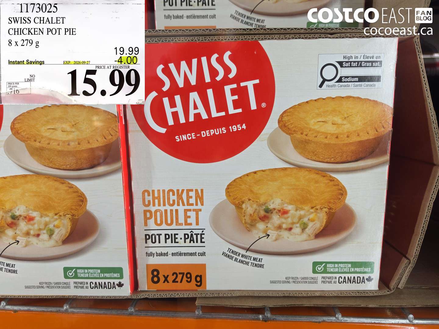 1173025 SWISS CHALET CHICKEN POT PIE 8 X 279 G ($4.00 INSTANT SAVINGS EXPIRES ON 2026-09-27) $15.99