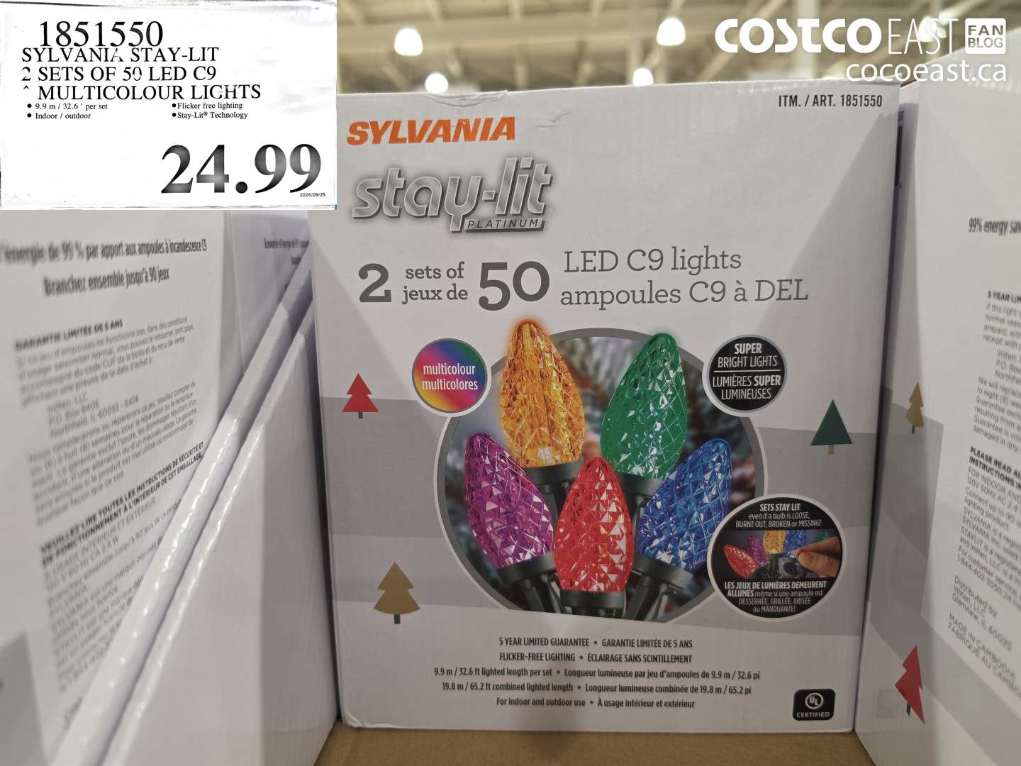 1851550 SYLVANIA STAY-LIT 2 SETS OF 50 LED C9 MULTICOLOUR LIGHTS $24.99