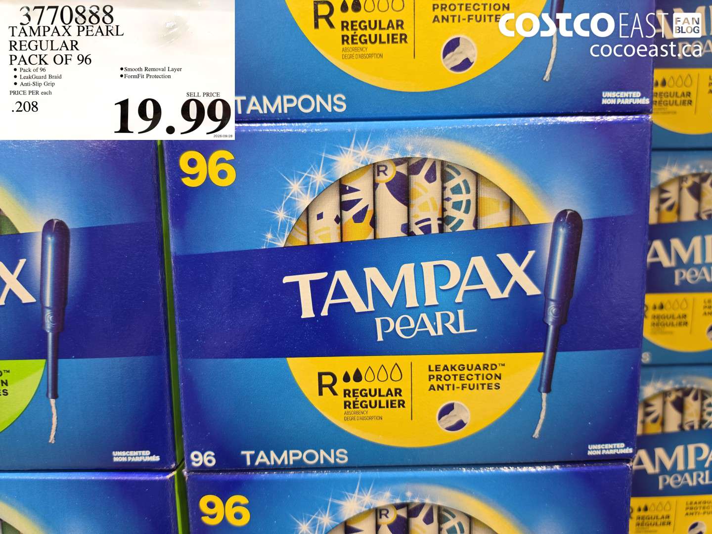 3770888 TAMPAX PEARL REGULAR PACK OF 96 $19.99