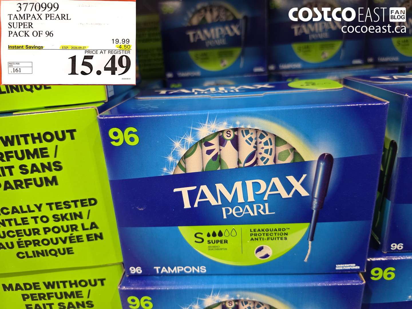 3770999 TAMPAX PEARL SUPER PACK OF 96 ($4.50 INSTANT SAVINGS EXPIRES ON 2026-09-27) $15.49