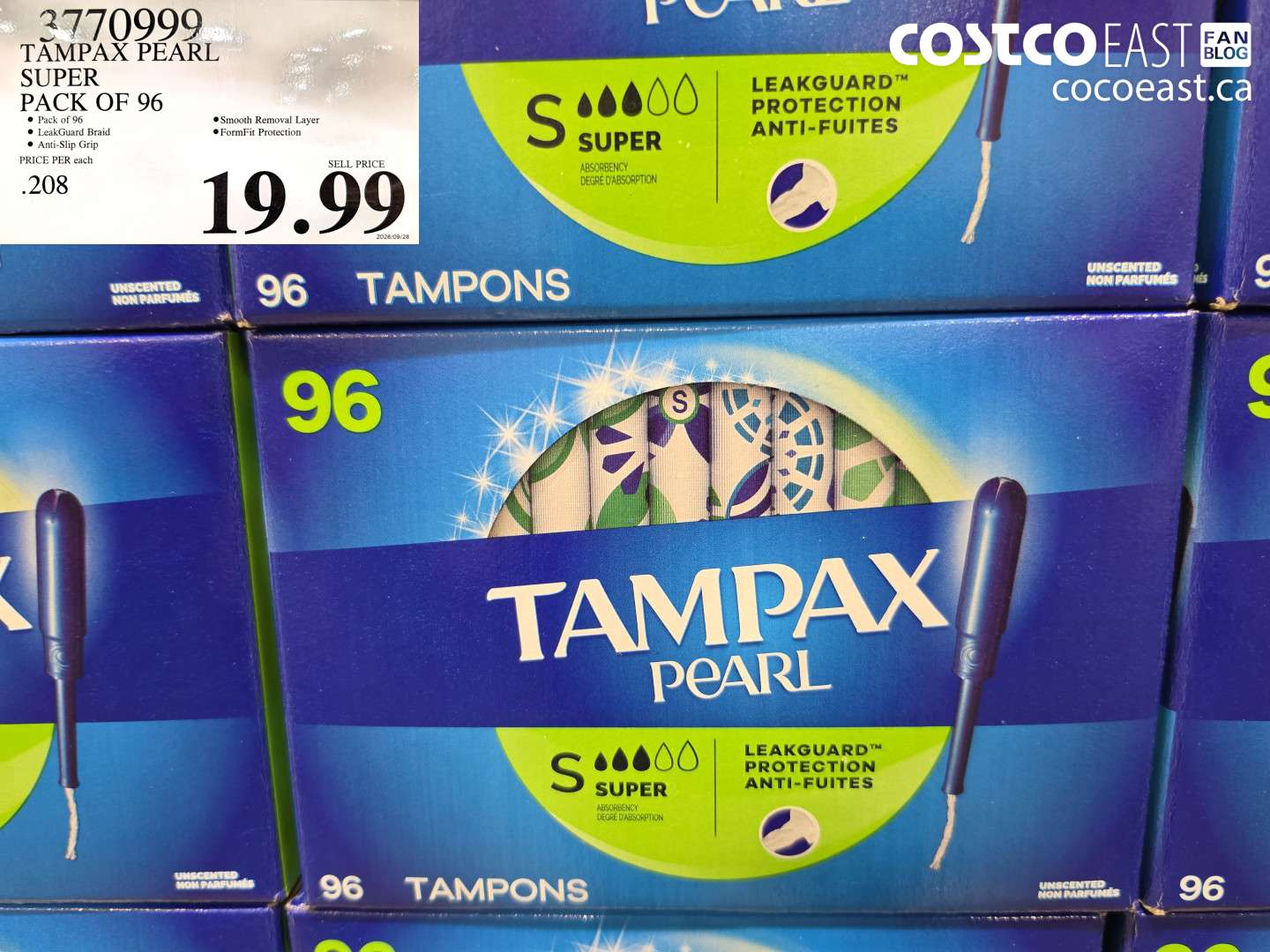 3770999 TAMPAX PEARL SUPER PACK OF 96 $19.99