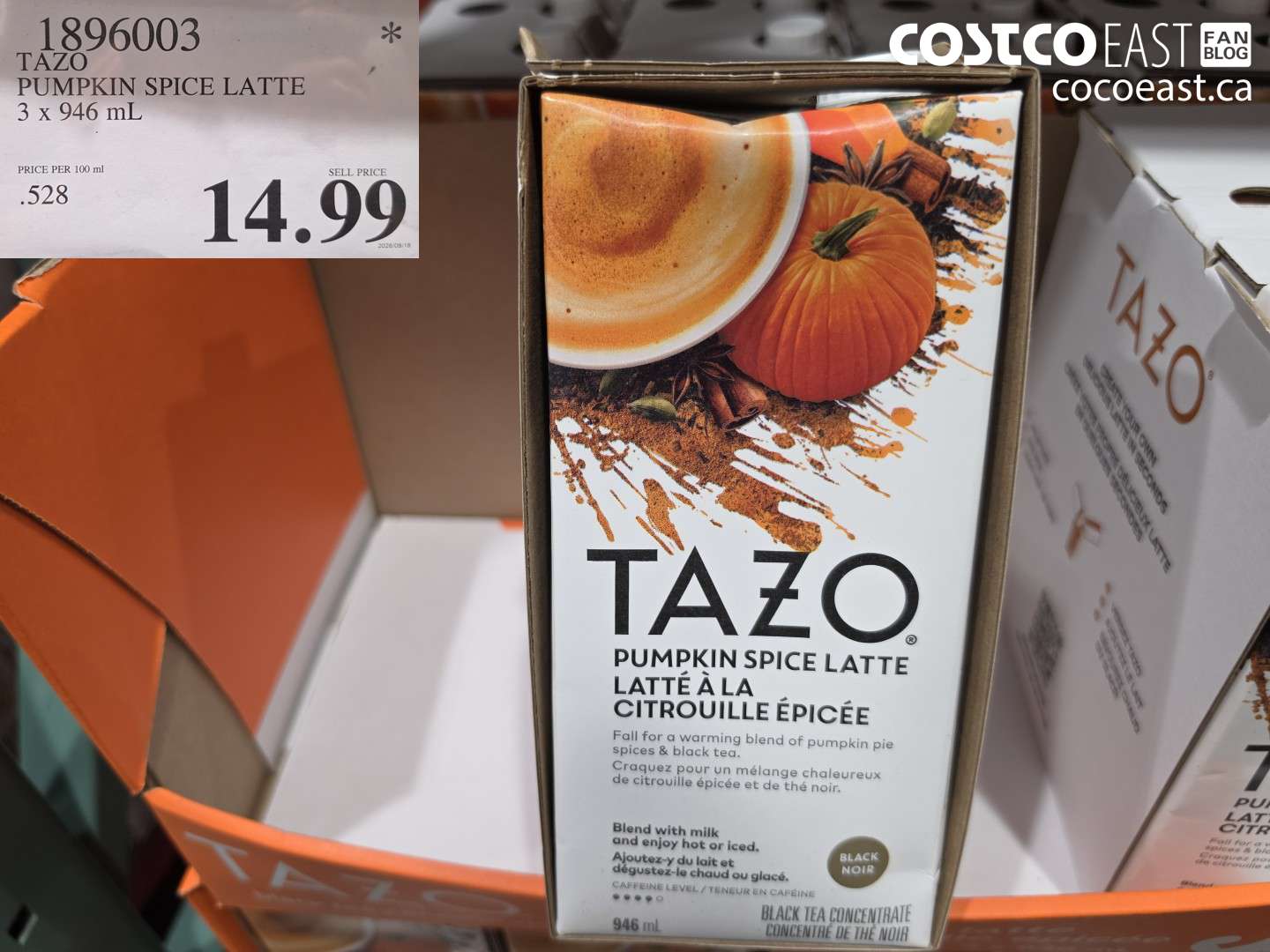 1896003 TAZO PUMPKIN SPICE LATTE 3 X 946 ML $14.99