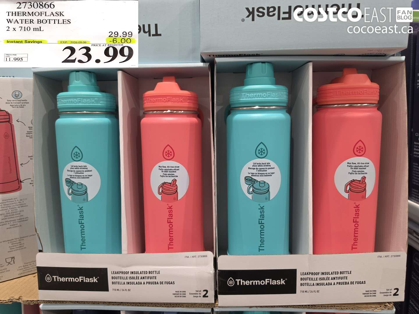 2730866 THERMOFLASK WATER BOTTLES 2 X 710 ML ($6.00 INSTANT SAVINGS EXPIRES ON 2026-09-06) $23.99