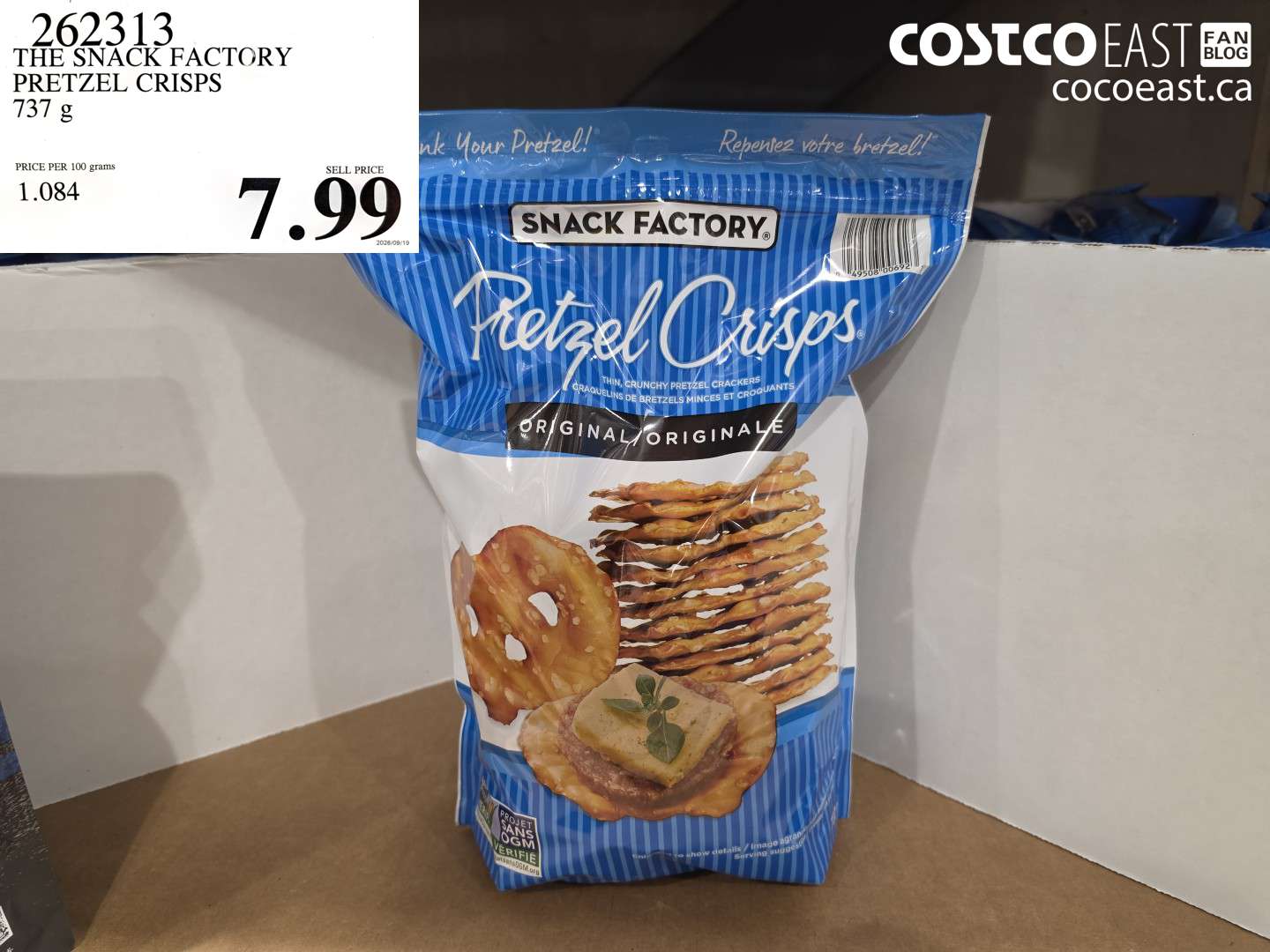 262313 THE SNACK FACTORY PRETZEL CRISPS 737 G $7.99
