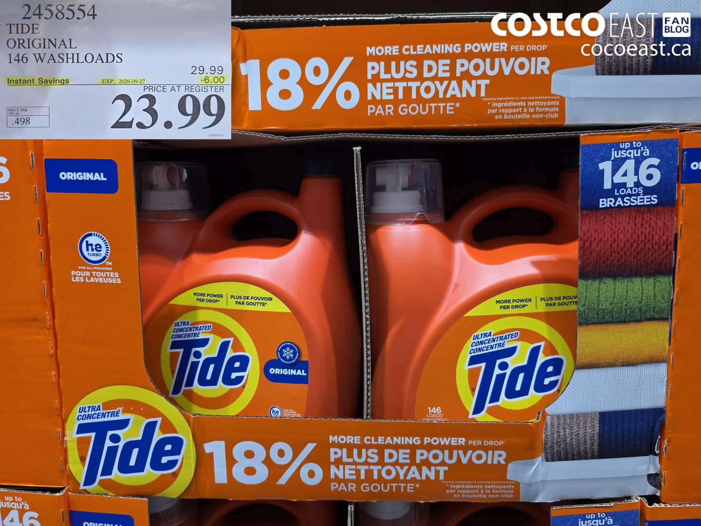 2458554 TIDE ORIGINAL 146 WASHLOADS ($6.00 INSTANT SAVINGS EXPIRES ON 2026-09-27) $23.99