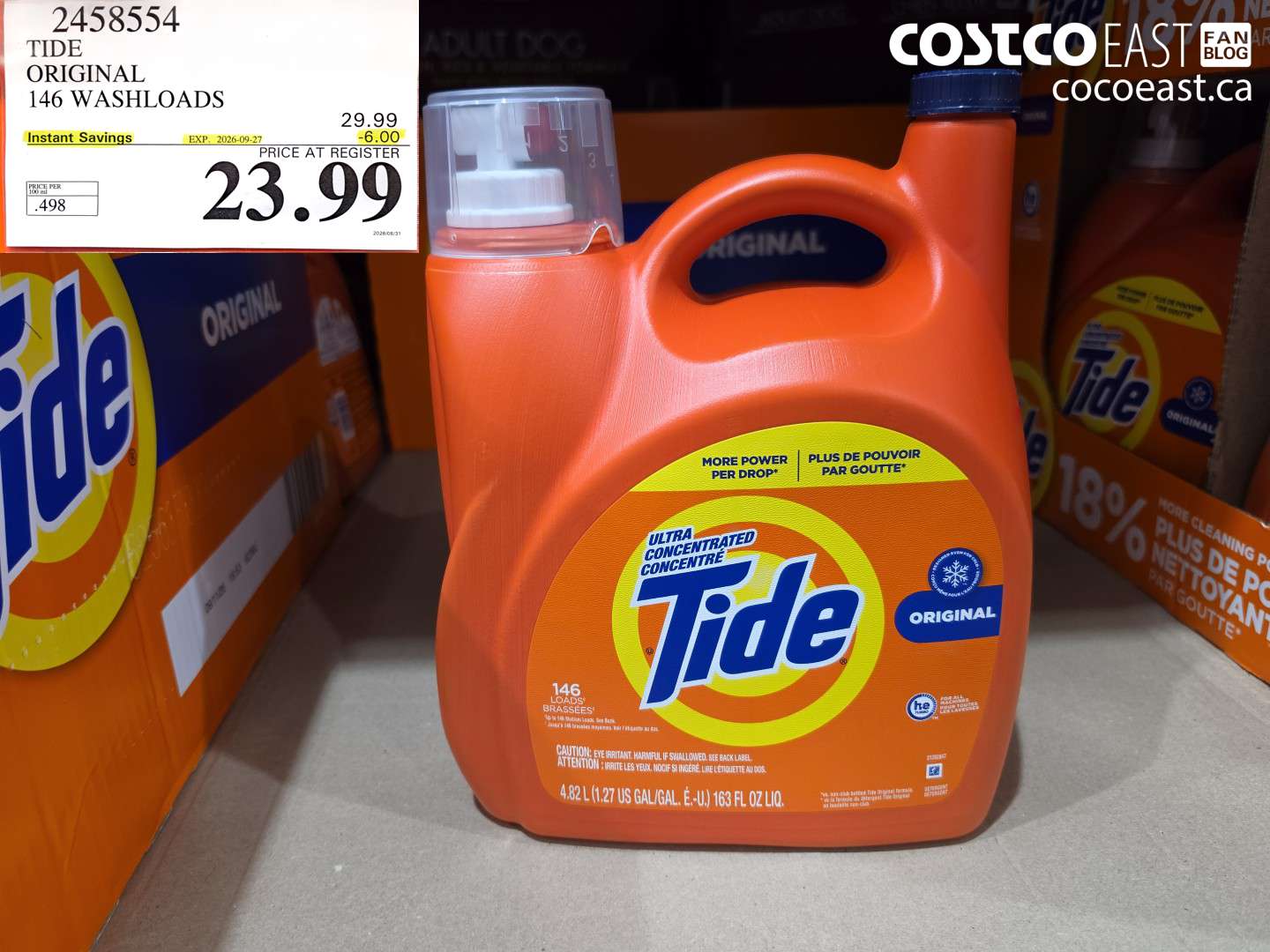 2458554 TIDE ORIGINAL 146 WASHLOADS ($6.00 INSTANT SAVINGS EXPIRES ON 2026-09-27) $23.99