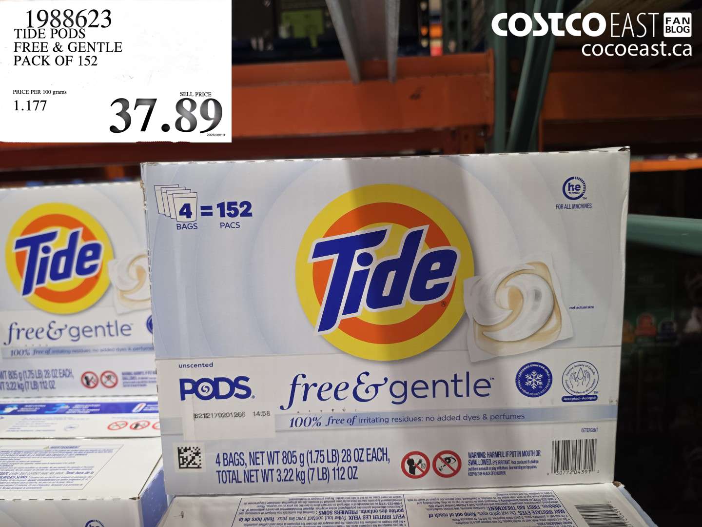 1988623 TIDE PODS FREE & GENTLE PACK OF 152 $37.89
