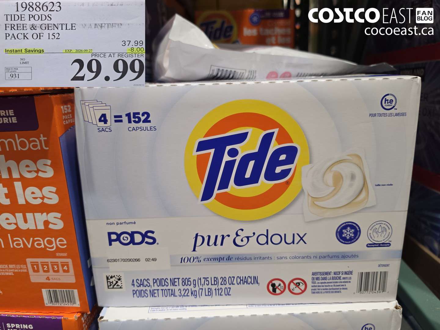 1988623 TIDE PODS FREE & GENTLE PACK OF 152 ($8.00 INSTANT SAVINGS EXPIRES ON 2026-09-27) $29.99