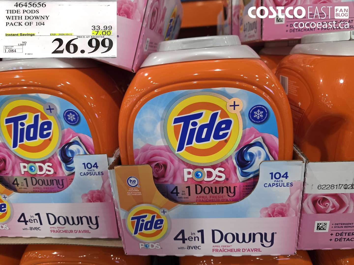 4645656 TIDE PODS WITH DOWNY PACK OF 104 ($7.00 INSTANT SAVINGS EXPIRES ON 2026-10-11) $26.99