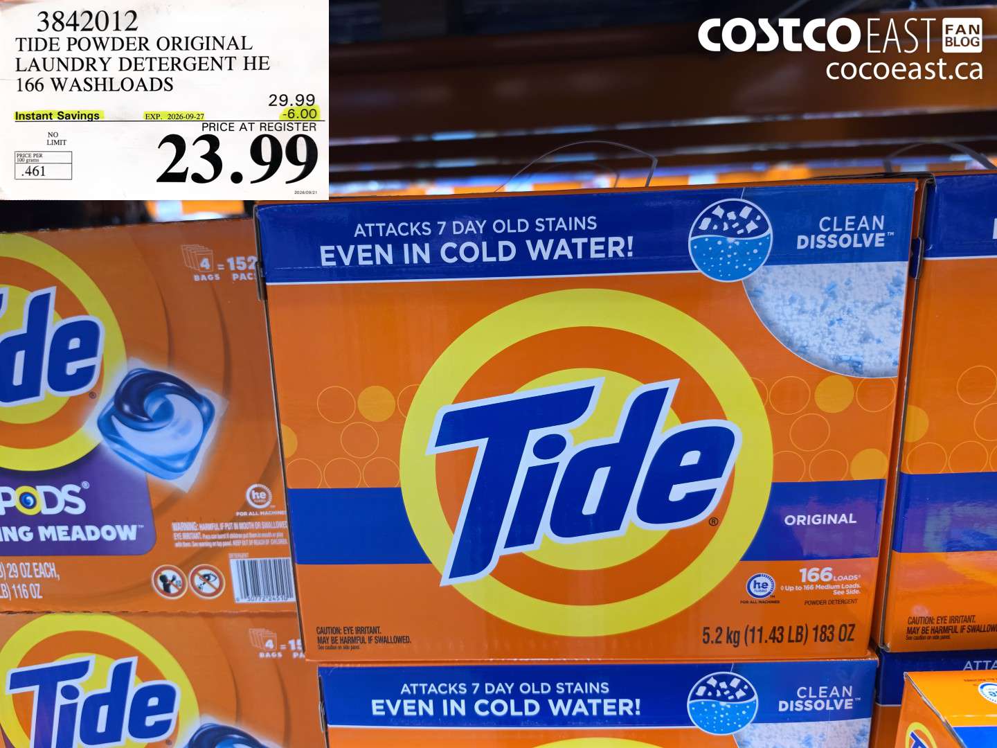 3842012 TIDE POWDER ORIGINAL LAUNDRY DETERGENT HE 166 WASHLOADS ($6.00 INSTANT SAVINGS EXPIRES ON 2026-09-27) $23.99