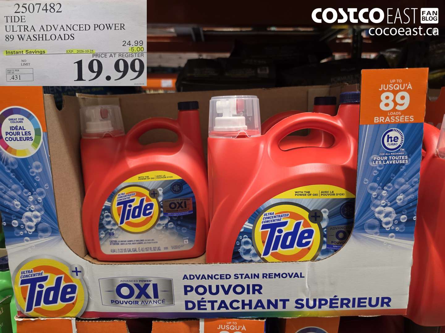 2507482 TIDE ULTRA ADVANCED POWER 89 WASHLOADS ($5.00 INSTANT SAVINGS EXPIRES ON 2026-10-25) $19.99