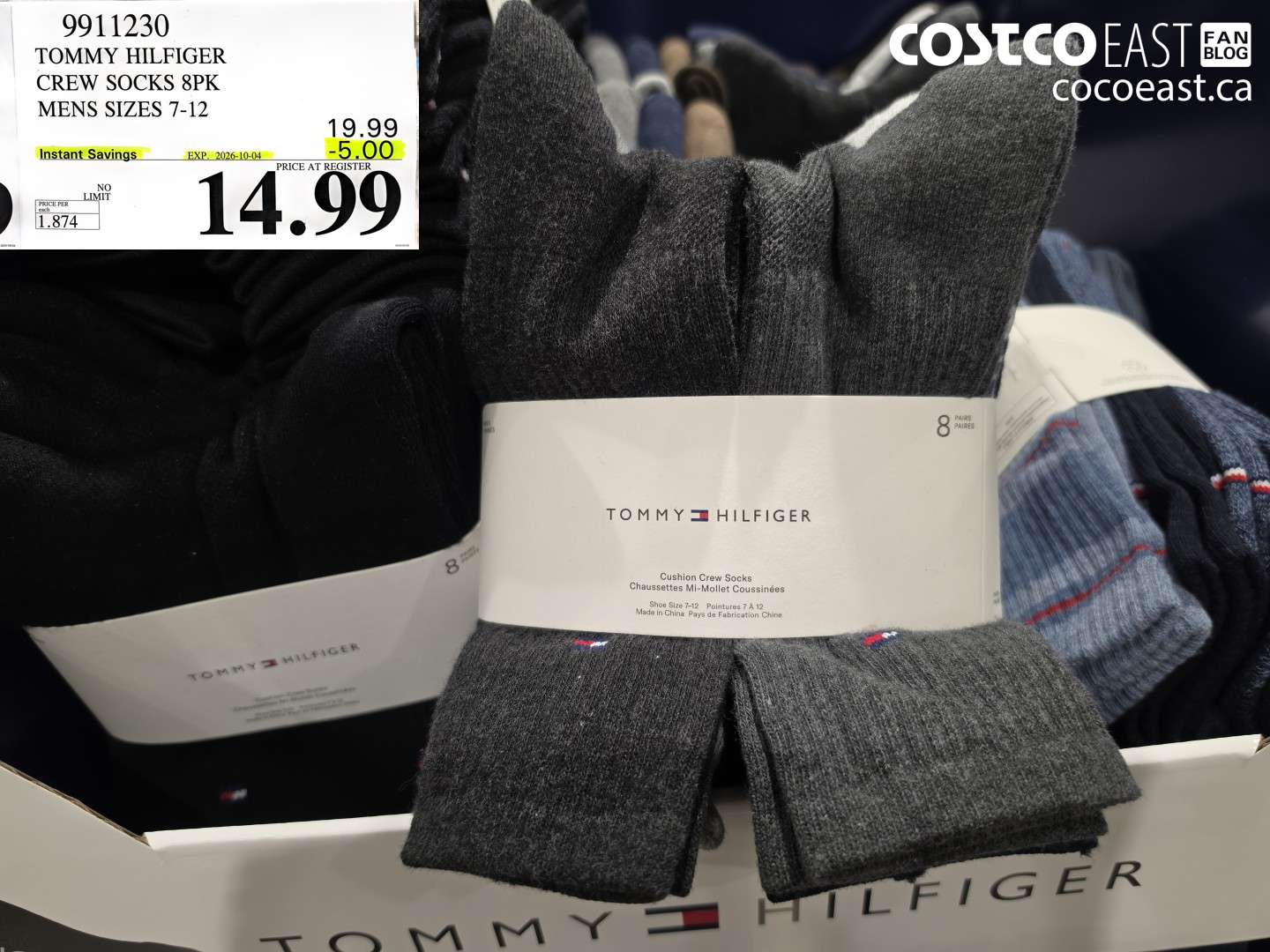 9911230 TOMMY HILFIGER CREW SOCKS 8PK MENS SIZES 7-12 ($5.00 INSTANT SAVINGS EXPIRES ON 2026-10-04) $14.99