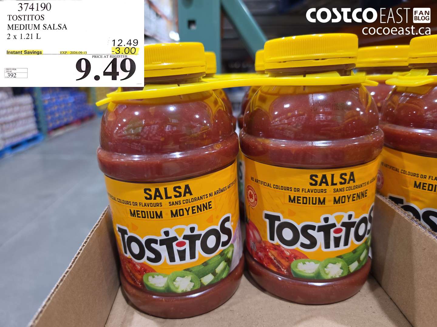 374190 TOSTITOS MEDIUM SALSA 2 X 1.21 L ($3.00 INSTANT SAVINGS EXPIRES ON 2026-09-13) $9.49