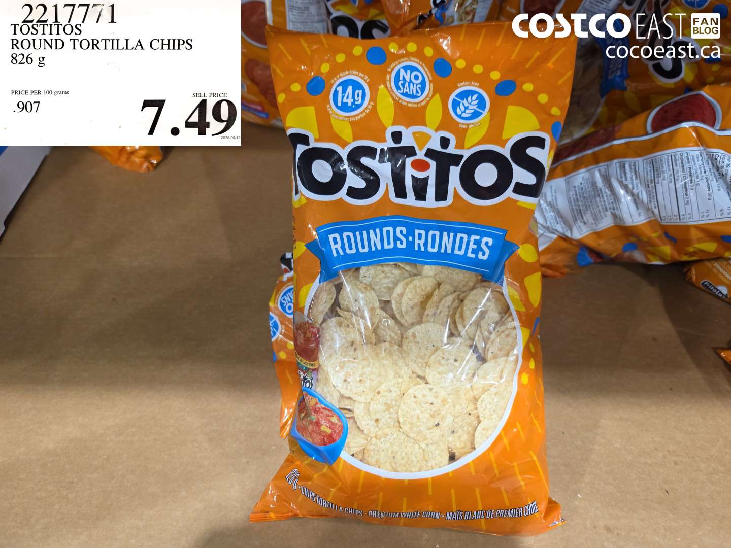 2217771 TOSTITOS ROUND TORTILLA CHIPS 826 G $7.49