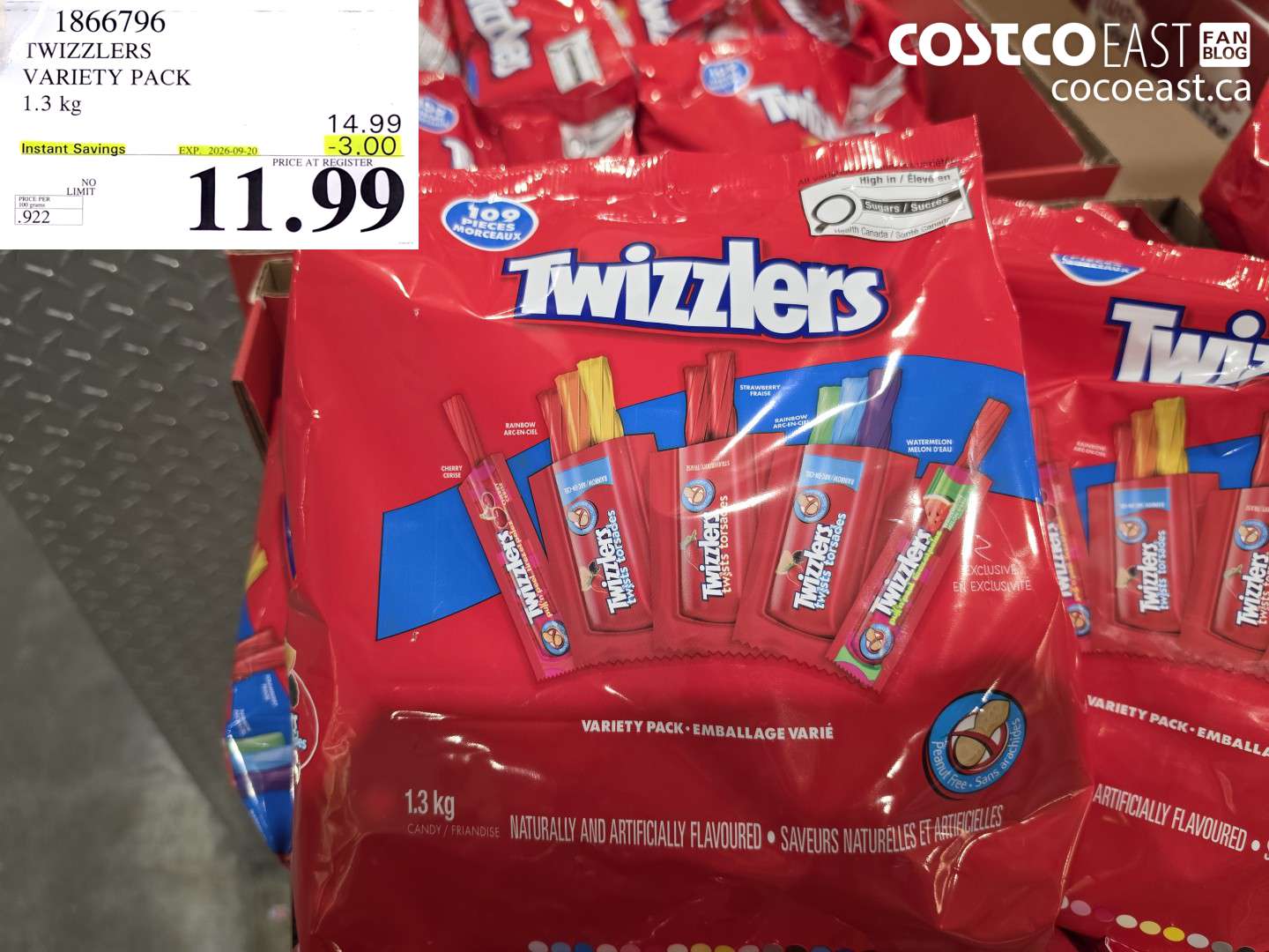 1866796 TWIZZLERS VARIETY PACK 1.3 KG ($3.00 INSTANT SAVINGS EXPIRES ON 2026-09-20) $11.99