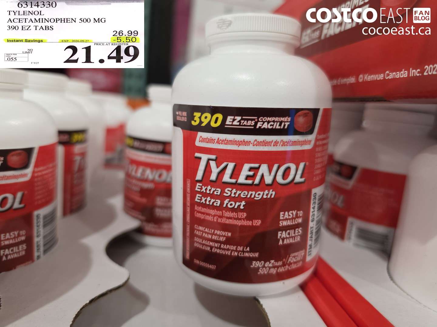 6314330 TYLENOL ACETAMINOPHEN 500 MG 390 EZ TABS ($5.50 INSTANT SAVINGS EXPIRES ON 2026-09-27) $21.49