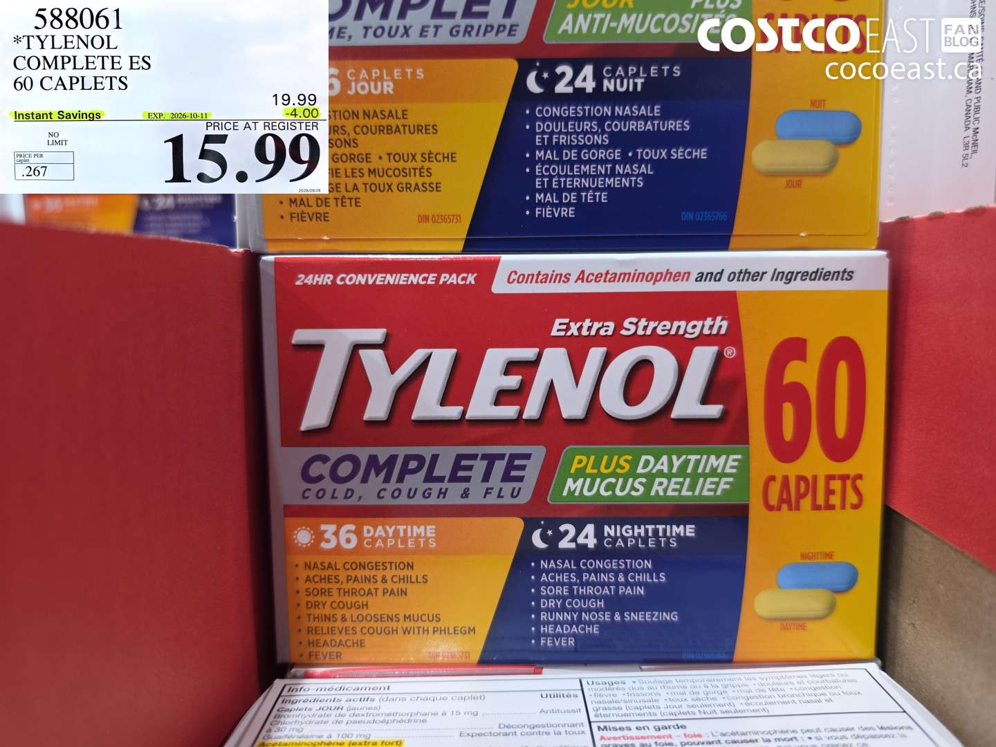 588061 TYLENOL COMPLETE ES 60 CAPLETS ($4.00 INSTANT SAVINGS EXPIRES ON 2026-10-11) $15.99