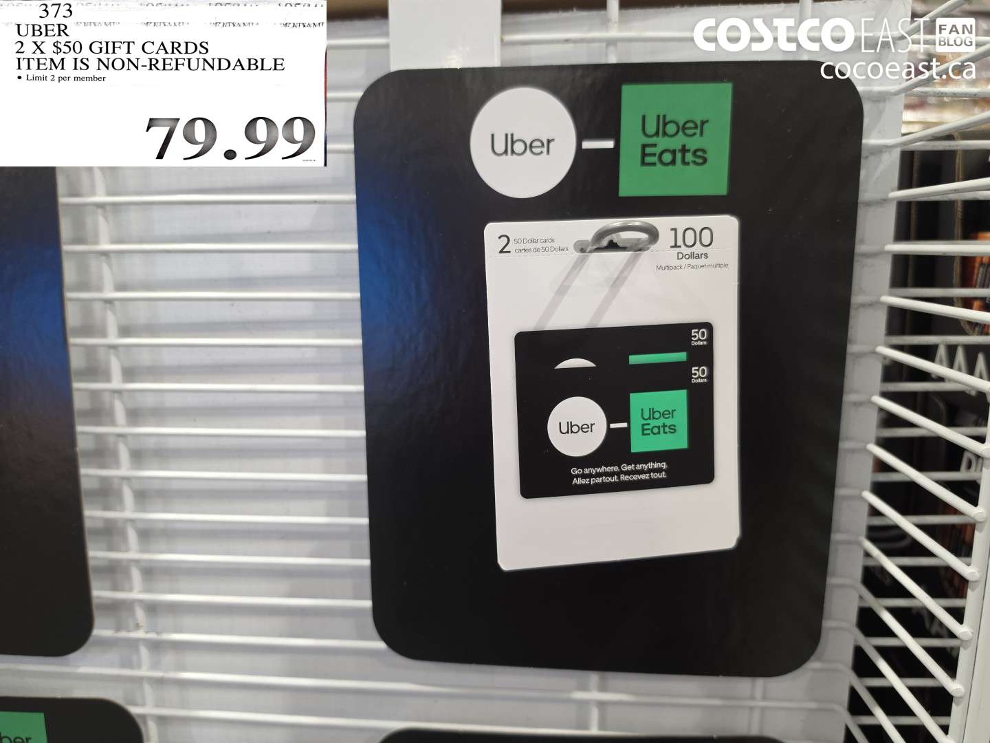 373 UBER 2 X $50 GIFT CARDS ITEM IS NON-REFUNDABLE $79.99