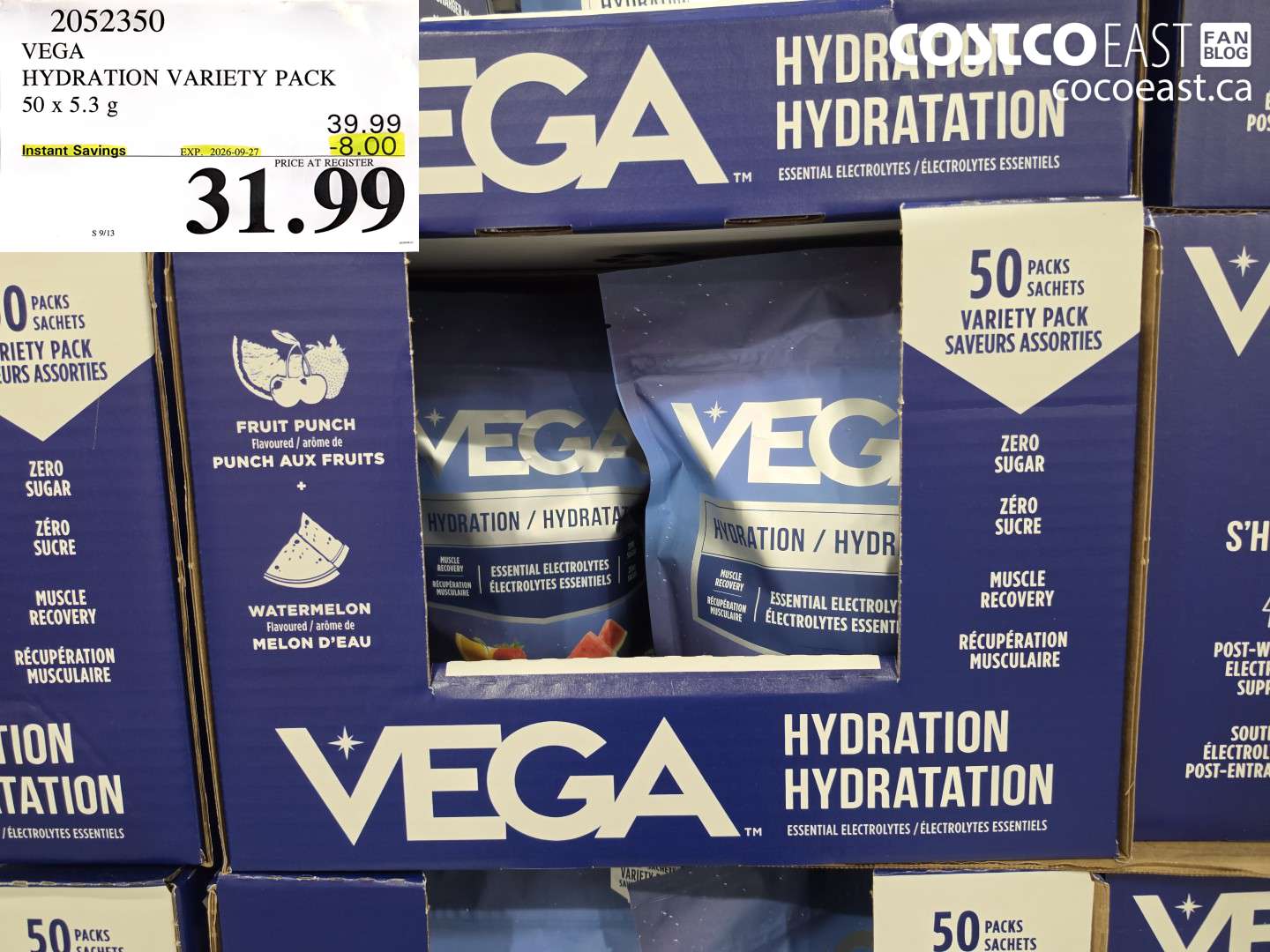 2052350 VEGA HYDRATION VARIETY PACK 50 X 5.3 G ($8.00 INSTANT SAVINGS EXPIRES ON 2026-09-27) $31.99