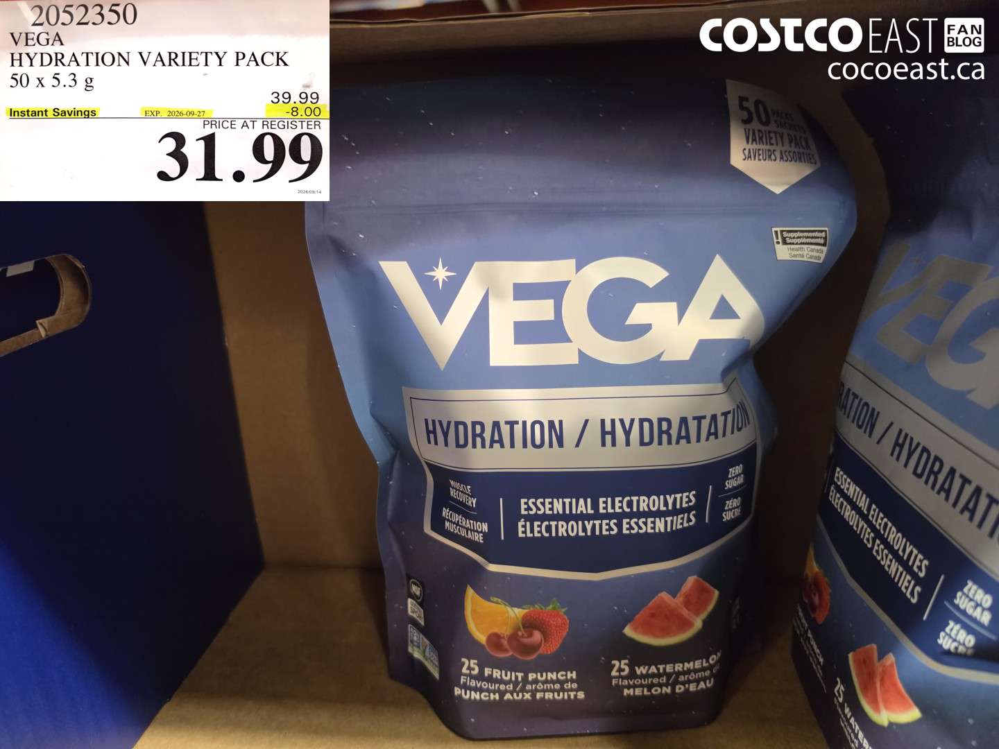 2052350 VEGA HYDRATION VARIETY PACK 50 X 5.3 G ($8.00 INSTANT SAVINGS EXPIRES ON 2026-09-27) $31.99