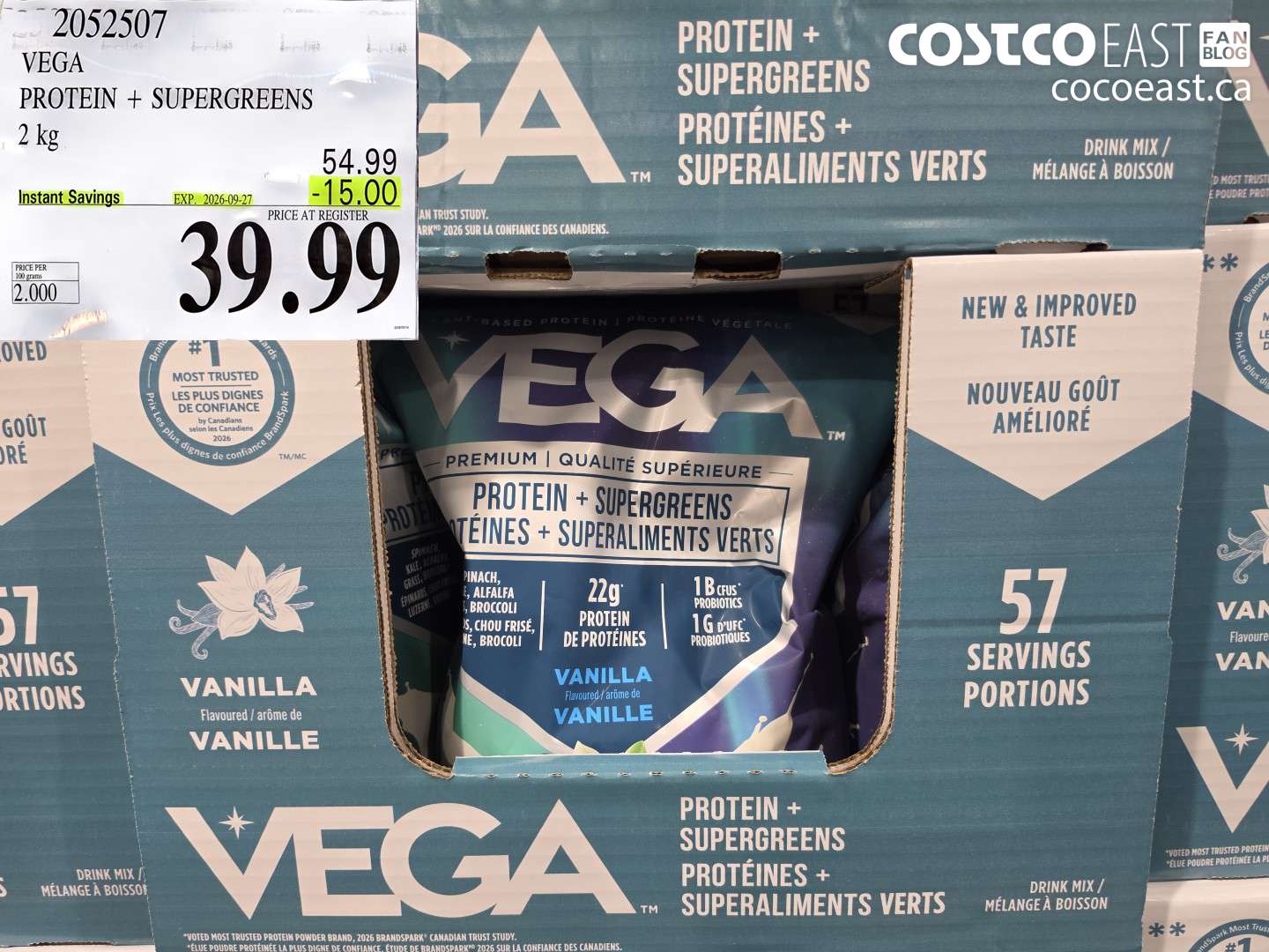 2052507 VEGA PROTEIN + SUPERGREENS 2 KG ($15.00 INSTANT SAVINGS EXPIRES ON 2026-09-27) $39.99