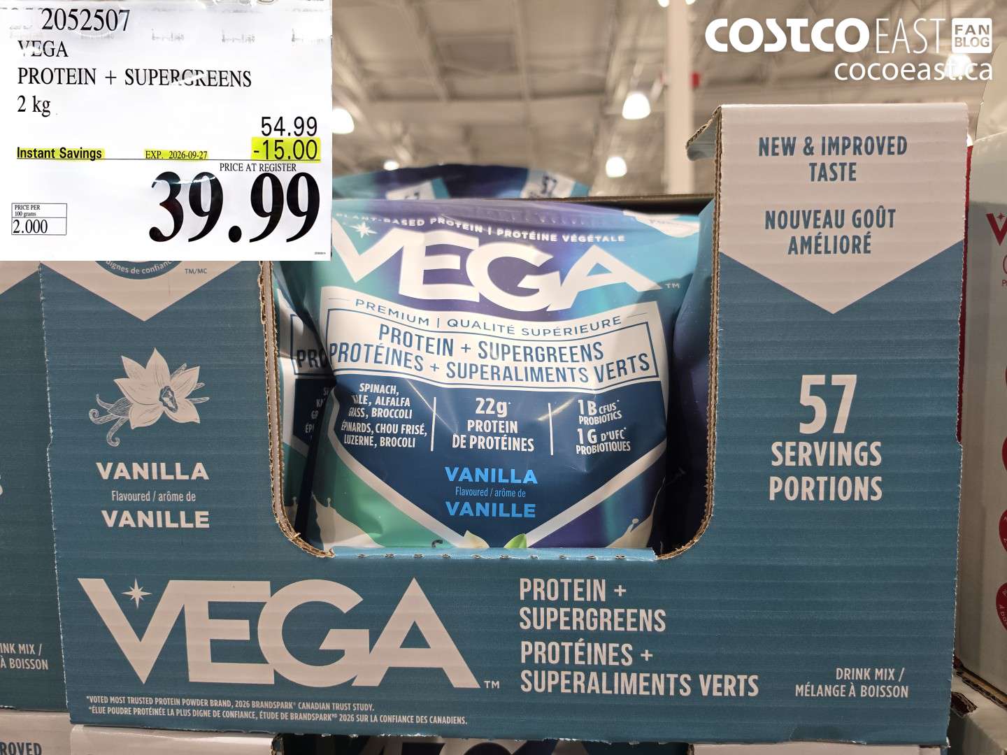 2052507 VEGA PROTEIN + SUPERGREENS 2 KG ($15.00 INSTANT SAVINGS EXPIRES ON 2026-09-27) $39.99