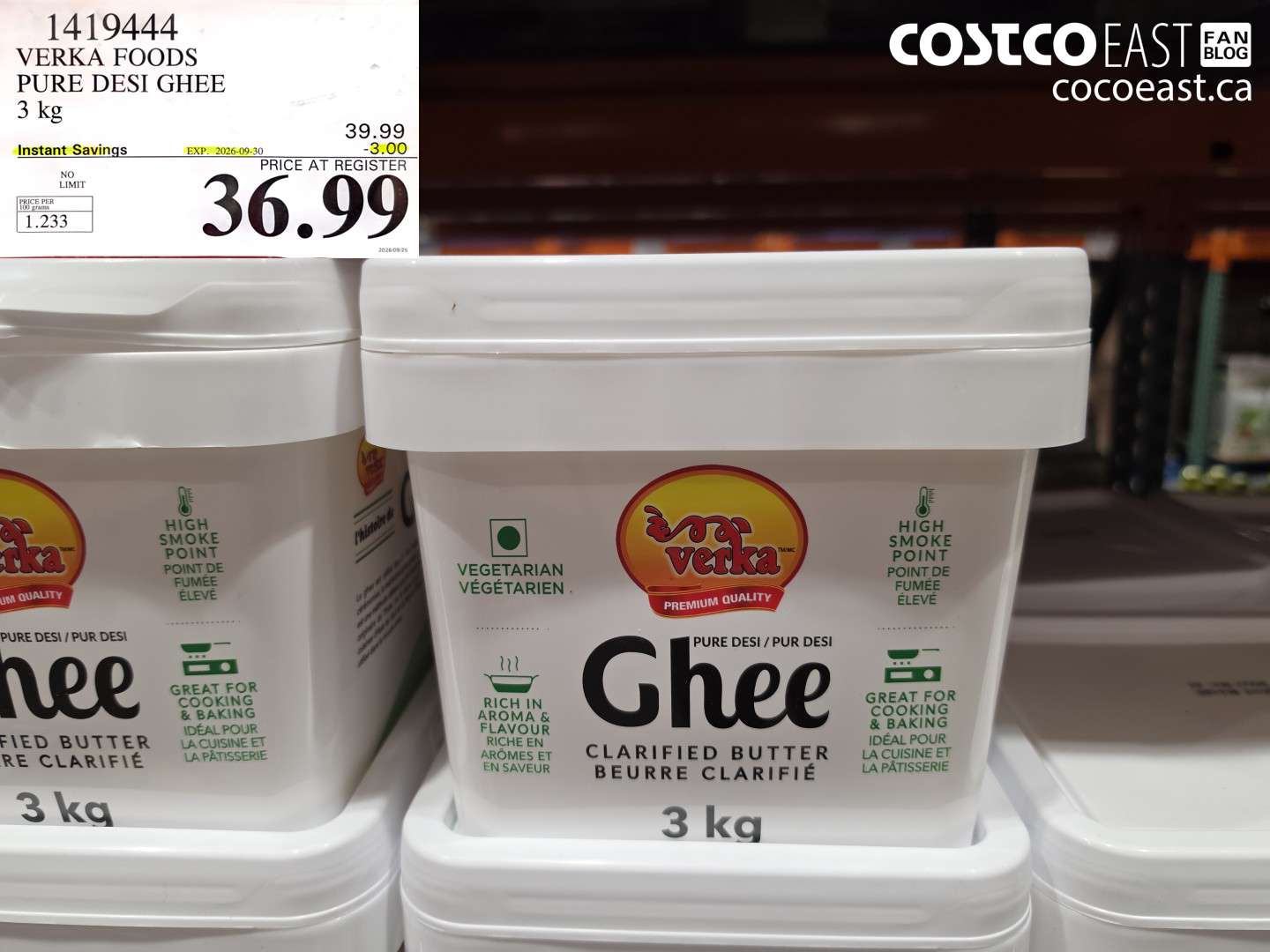 1419444 VERKA FOODS PURE DESI GHEE 3 KG ($3.00 INSTANT SAVINGS EXPIRES ON 2026-09-30) $36.99