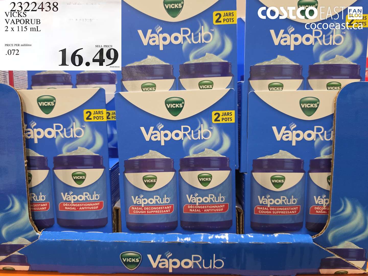 2322438 VICKS VAPORUB 2 X 115 ML $16.49
