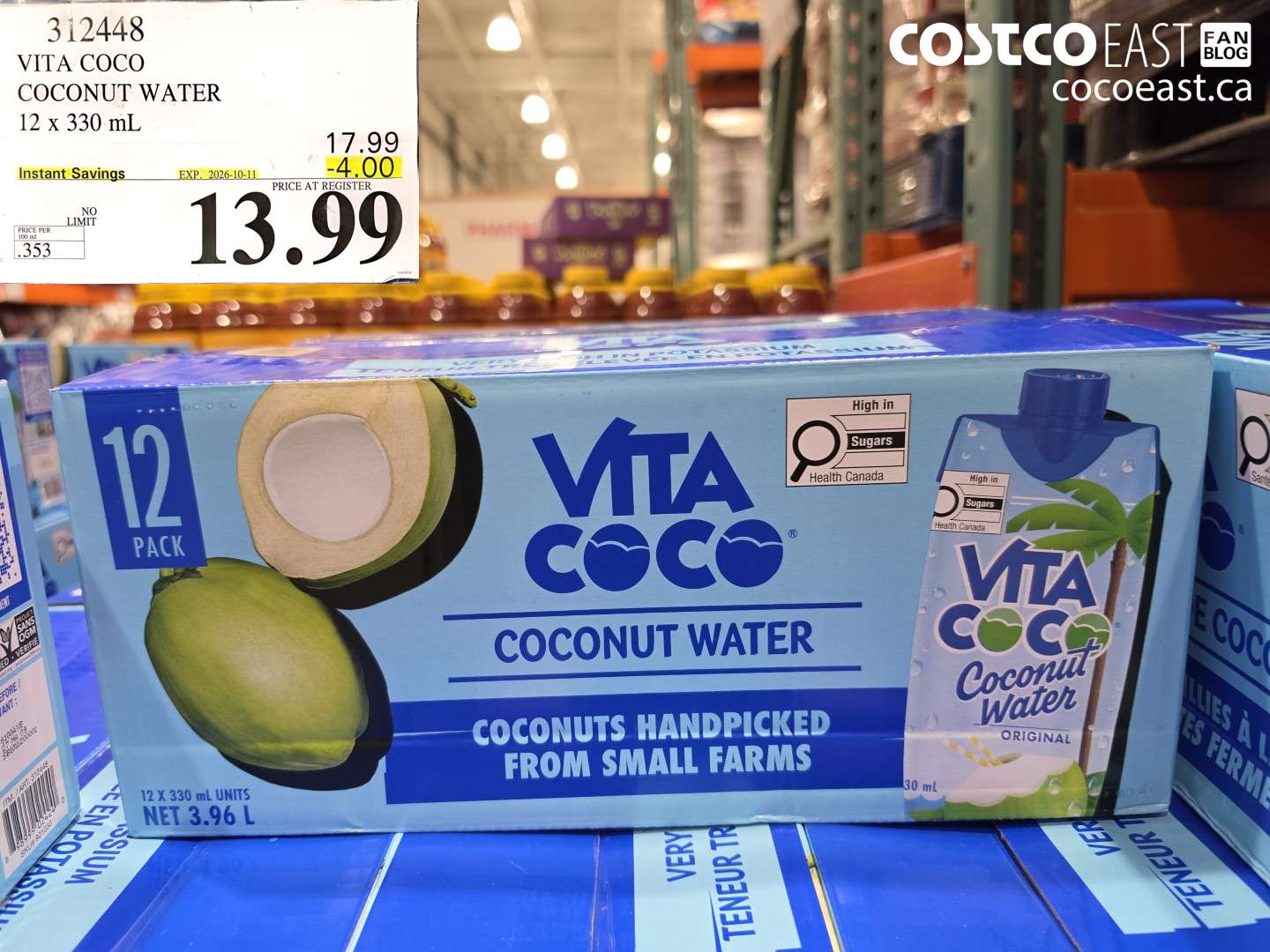 312448 VITA COCO COCONUT WATER 12 X 330 ML ($4.00 INSTANT SAVINGS EXPIRES ON 2026-10-11) $13.99