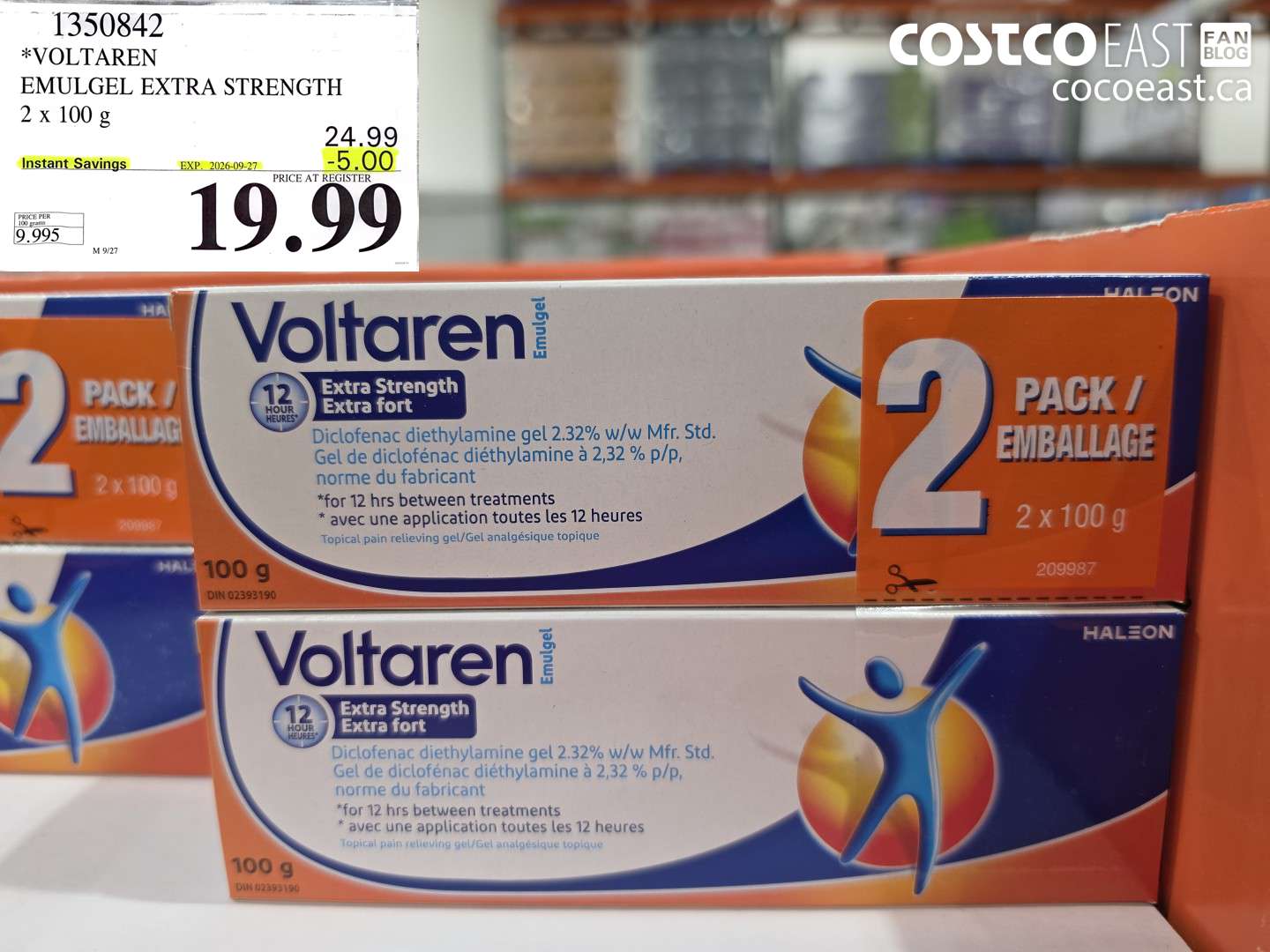 1350842 VOLTAREN EMULGEL EXTRA STRENGTH 2 X 100 G ($5.00 INSTANT SAVINGS EXPIRES ON 2026-09-27) $19.99