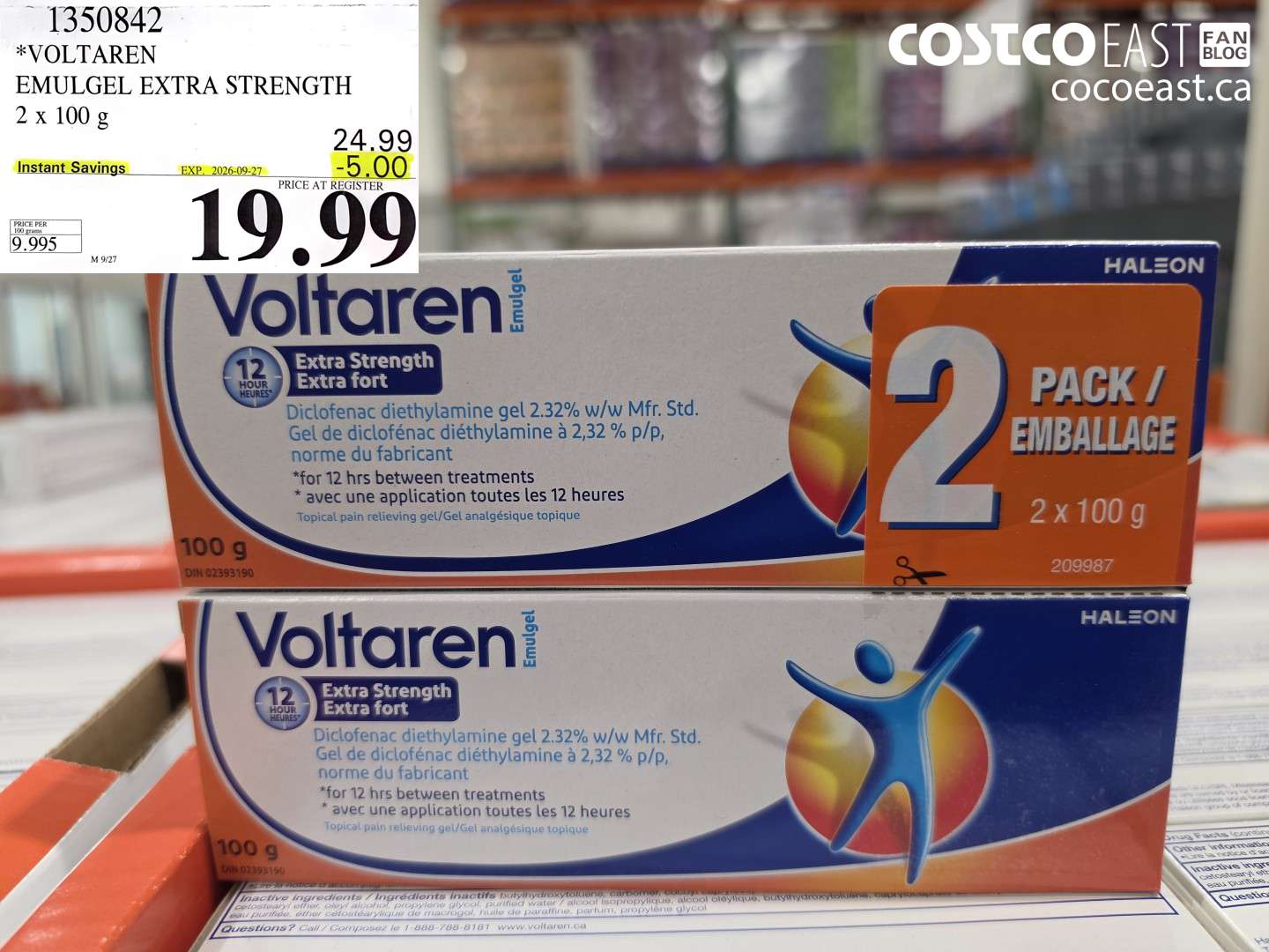 1350842 VOLTAREN EMULGEL EXTRA STRENGTH 2 X 100 G ($5.00 INSTANT SAVINGS EXPIRES ON 2026-09-27) $19.99