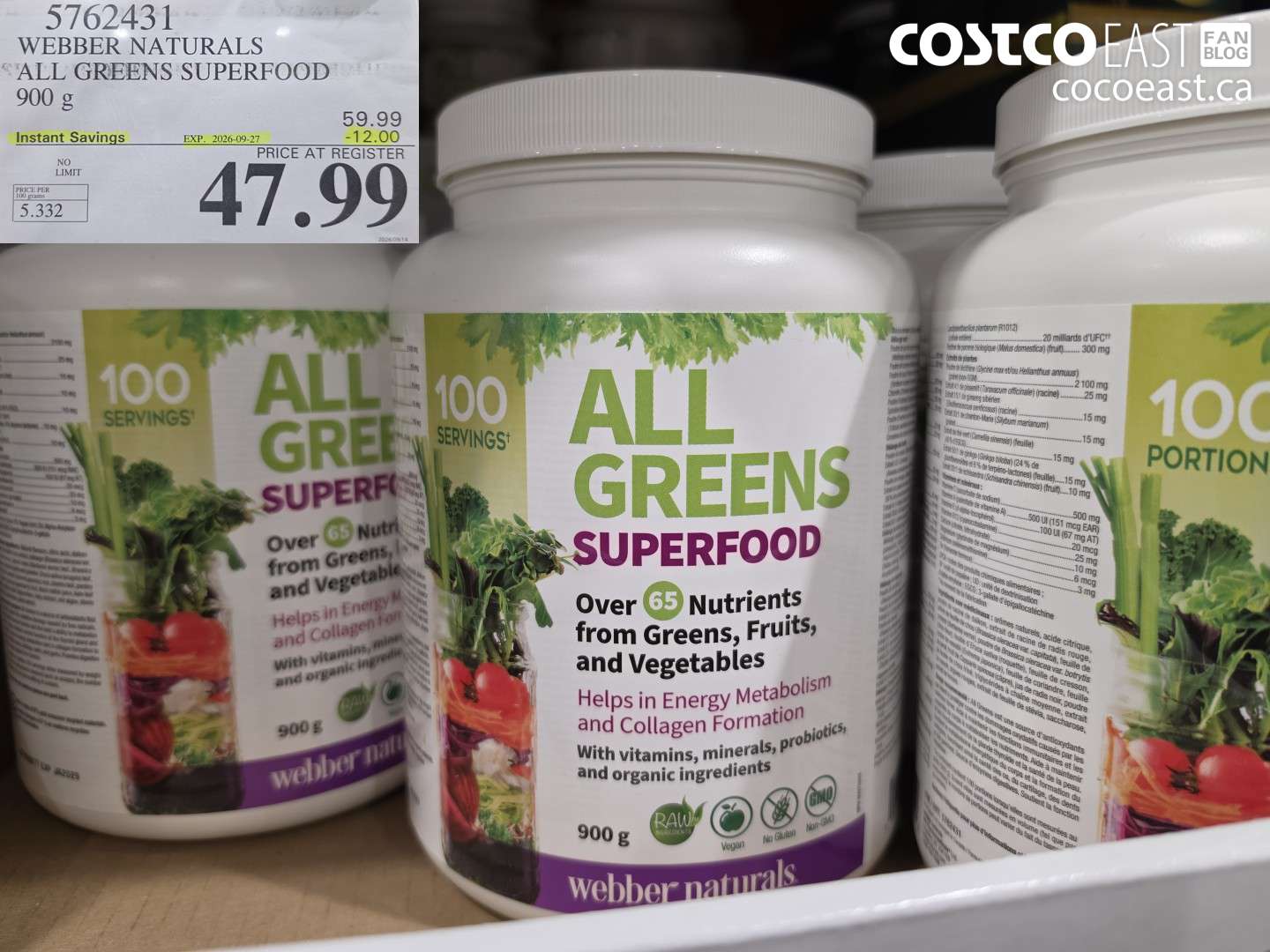 5762431 WEBBER NATURALS ALL GREENS SUPERFOOD 900 G ($12.00 INSTANT SAVINGS EXPIRES ON 2026-09-27) $47.99