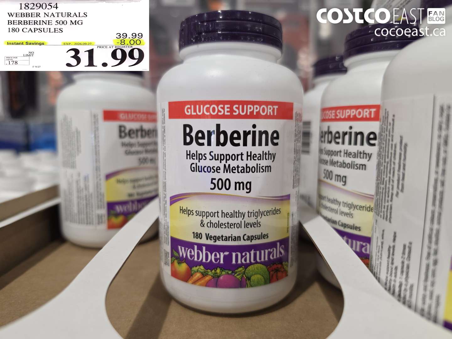 1829054 WEBBER NATURALS BERBERINE 500 MG 180 CAPSULES ($8.00 INSTANT SAVINGS EXPIRES ON 2026-09-27) $31.99