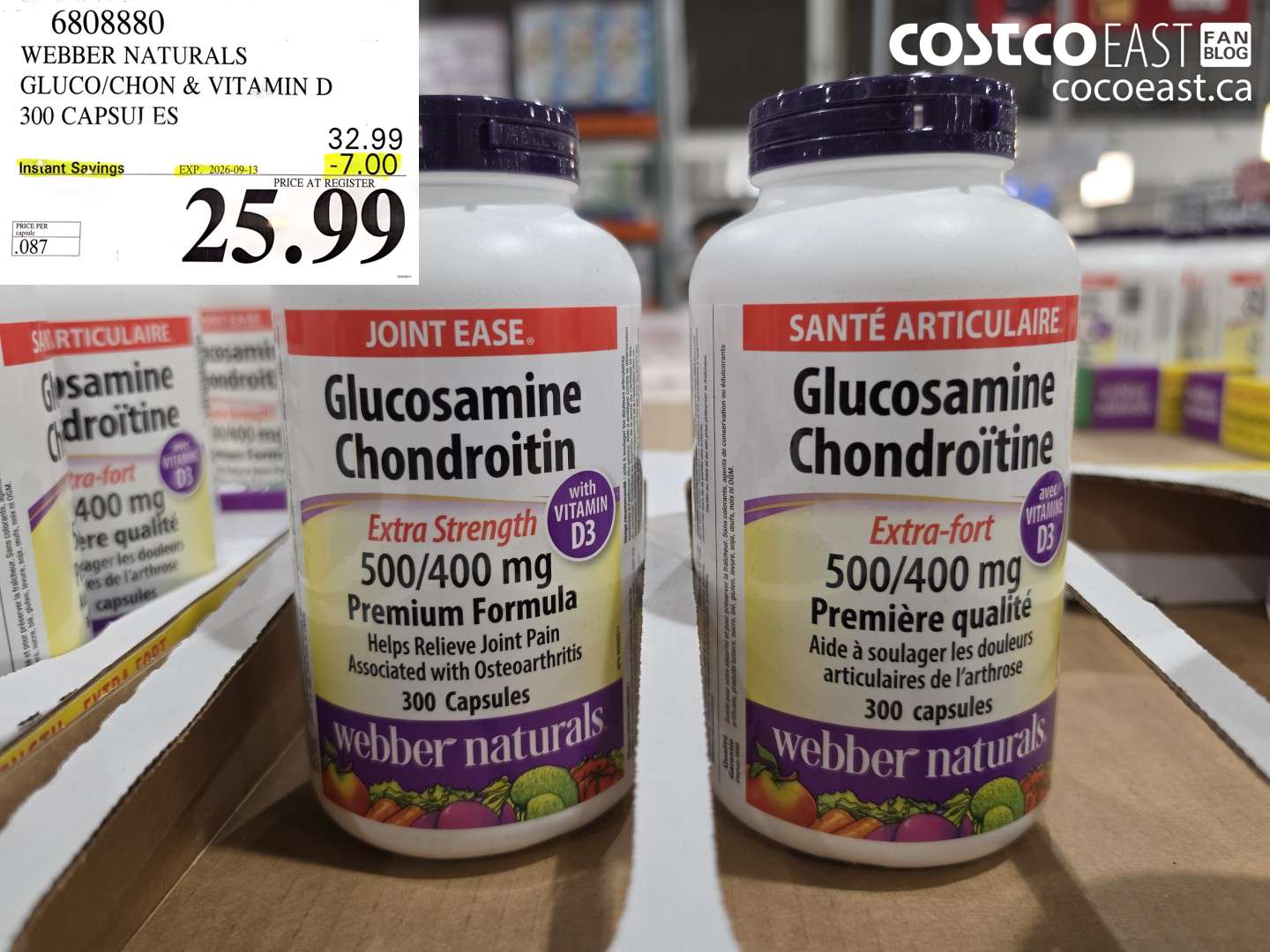 6808880 WEBBER NATURALS GLUCO/CHON & VITAMIN D 300 CAPSULES ($7.00 INSTANT SAVINGS EXPIRES ON 2026-09-13) $25.99
