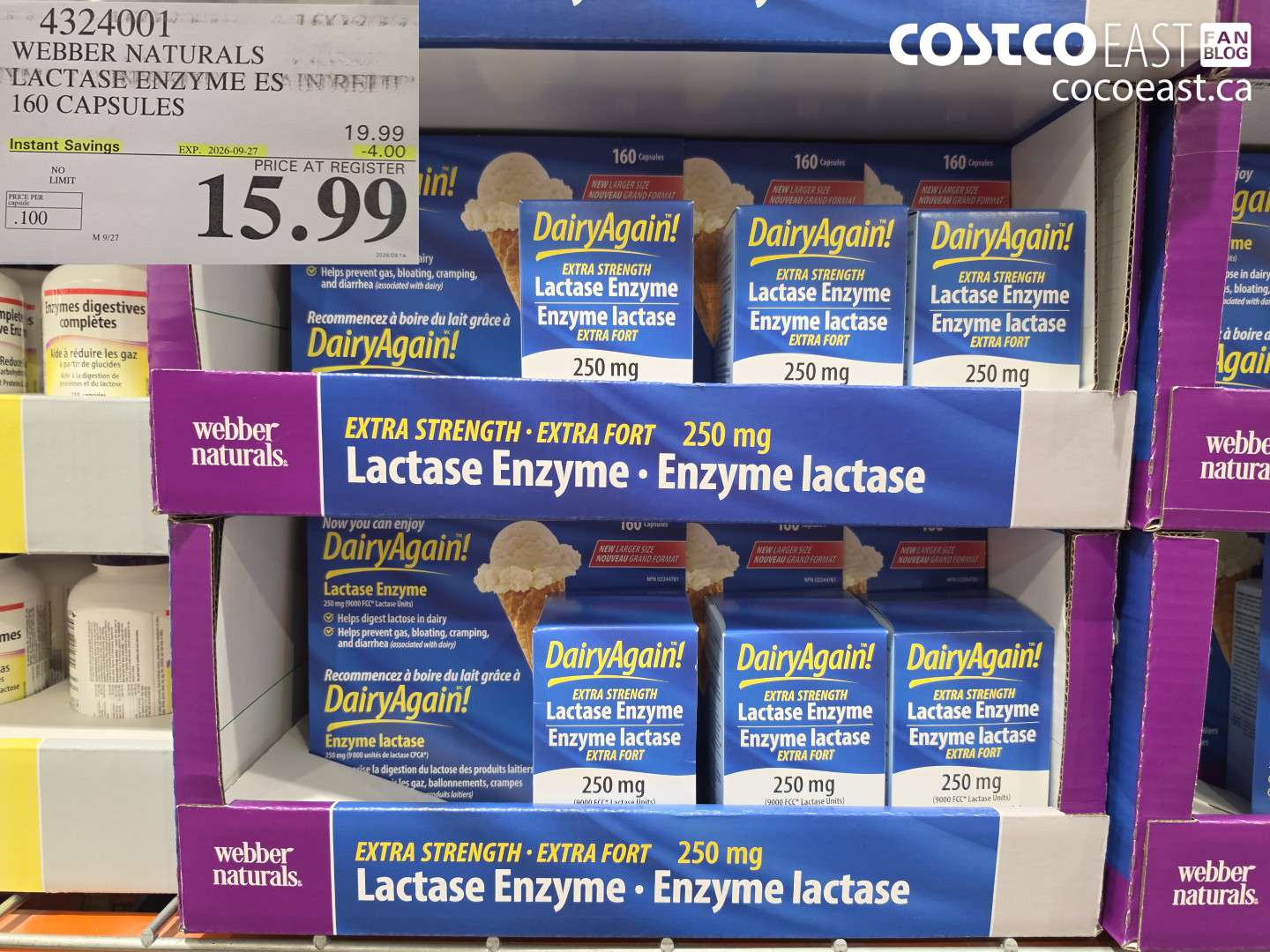 4324001 WEBBER NATURALS LACTASE ENZYME ES INTRÊT 160 CAPSULES ($4.00 INSTANT SAVINGS EXPIRES ON 2026-09-27) $15.99